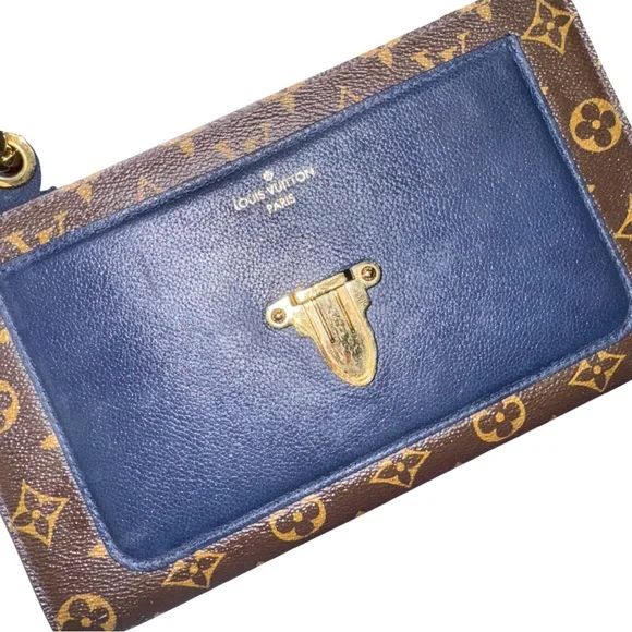 LOUIS VUITTON Victoire Chain Shoulder Bag Monogram Leather Marine Blue - Picture 4 of 5